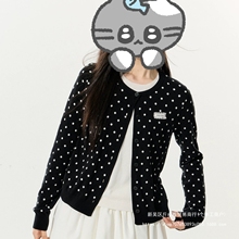 韩系波点假两件针织开衫上衣女秋冬2025新款慵懒风显瘦毛衣外套