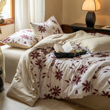 复古美式风加厚秋冬季保暖全棉四件套纯棉磨毛被套床单床笠三件套