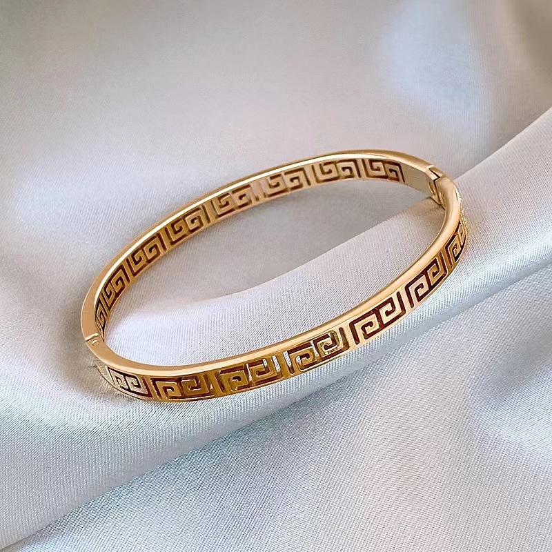 Vintage Style Geometric Titanium Steel Plating Bangle 1 Piece
