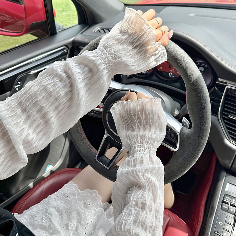 Mangas de hielo, mangas de seda de hielo, verano femenino, nuevo estilo, color sólido, pliegues, mangas abullonadas, conducción y conducción, mangas de hielo, mangas de protección solar, mangas al por mayor