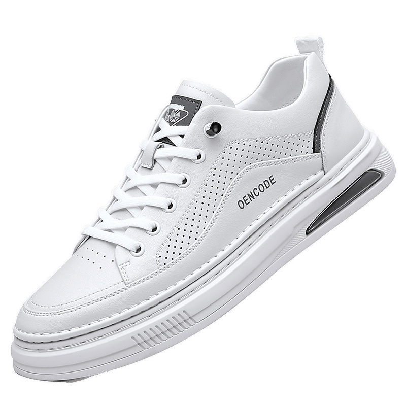 Zapatos blancos de verano, zapatos de moda de piel de vaca para hombres, zapatos de hombre transpirables, zapatos casuales para hombres cómodos y aumentados, zapatillas de deporte de todo fósforo al por mayor