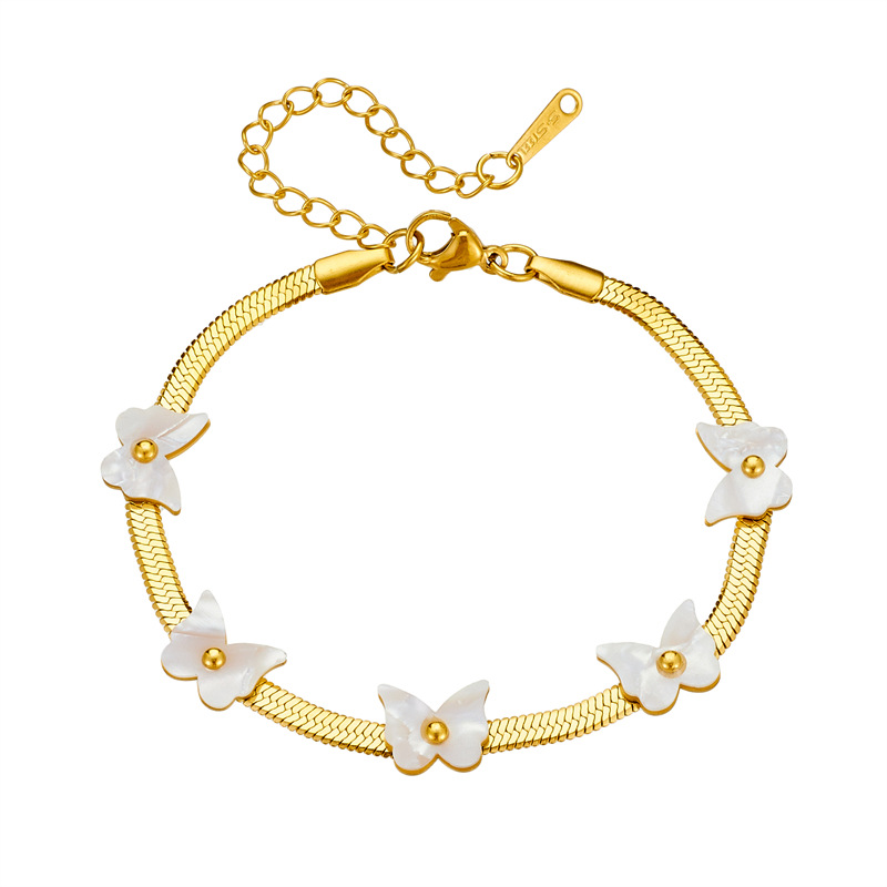 304 Stainless Steel Material Flower, Butterfly Pattern Women's Gender PVD Coated Real Gold Plated 18K Gold Flower Butterfly Titanium Steel Sweet Waterproof Non Tarnish Titanium Steel Bracelets