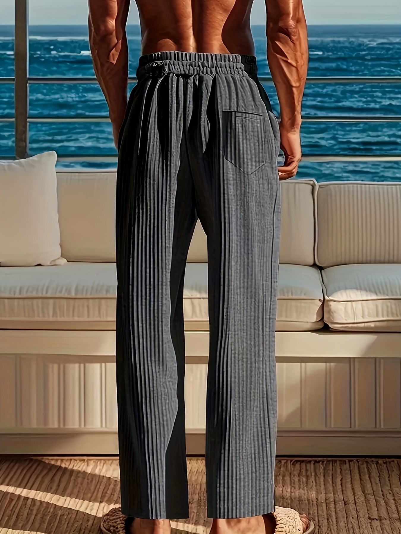 Men's Casual Straight Leg Pants With Elastic Waist - Street Style Comfort Stretch Pure Color Trousers For Daily Wear_viptrois.com
