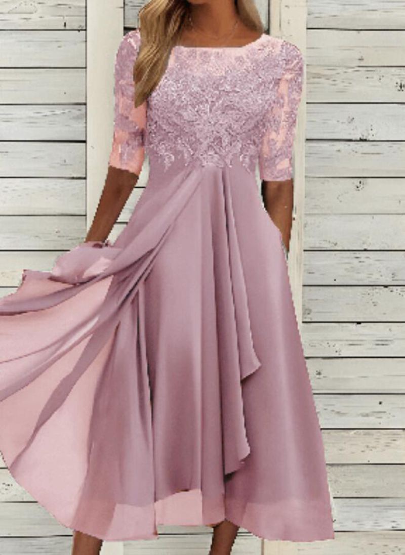 2025 estación europea transfronteriza vestido amazónico chiffon empalme encaje hueco vestido de dama de honor vestido de noche mujer