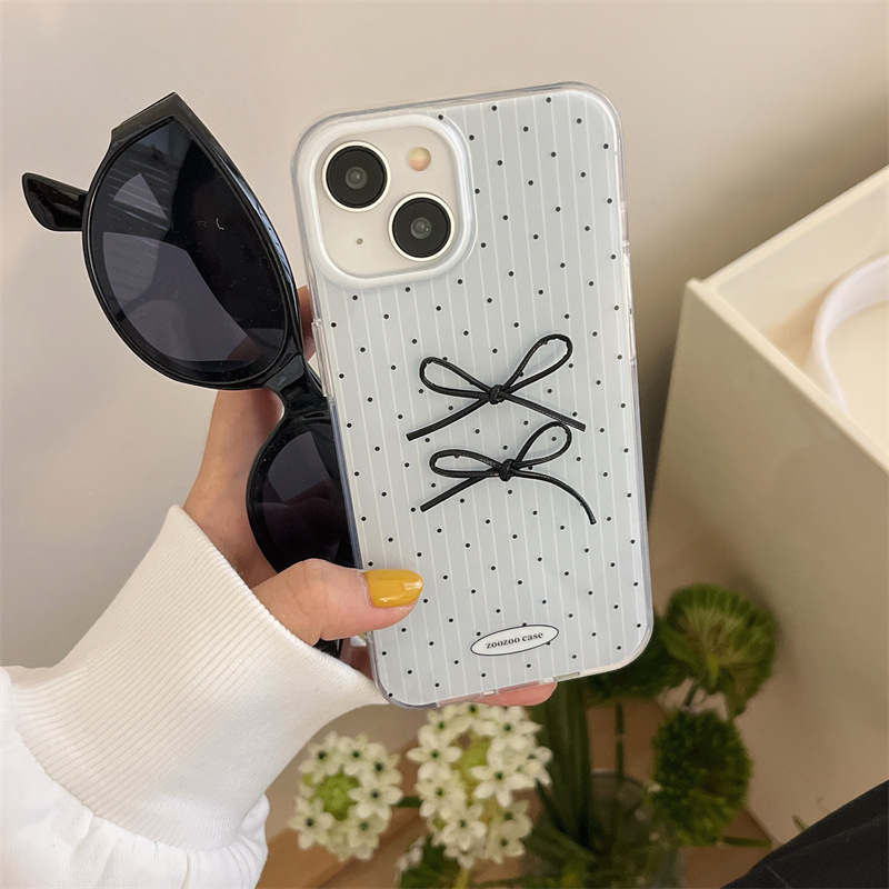 Lazo de lunares a rayas azul coreano IPhone15promax brillante 14pro funda para teléfono móvil uso 13/15