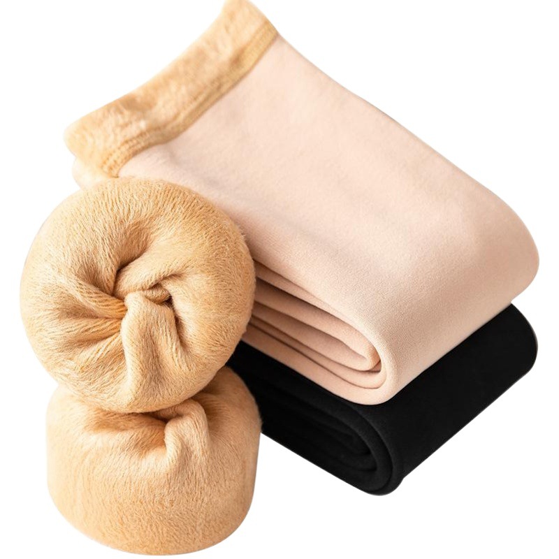 Calcetines de nieve calcetines de pantorrilla de mujer Otoño e Invierno forrados de lana engrosada pierna ligera de color carne sensación de desnudo artefacto calcetines altos de rodilla larga