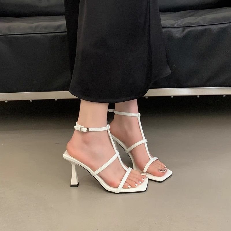 French-Style Nude Pink Elegant Luxury High-Heeled Shoes for Women, 2026 Summer New Square-Toe Single-Strap Stiletto Open-Toe Sandals