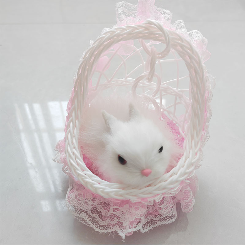 핑크 레이스 걸이 바구니 토끼
