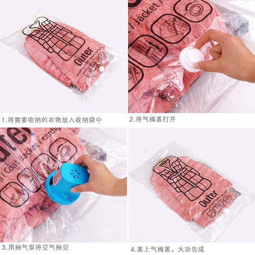 Household side pull hanging vacuum compression bag transparent hanging down jacket clothes dustproof storage bag wholesale