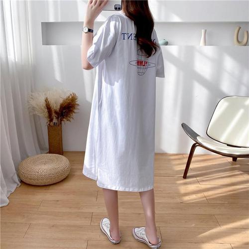 Maternity wear, postpartum nursing nightgown, summer short-sleeved dress, mid-length T-shirt, outing nursing clothes, nursing tops