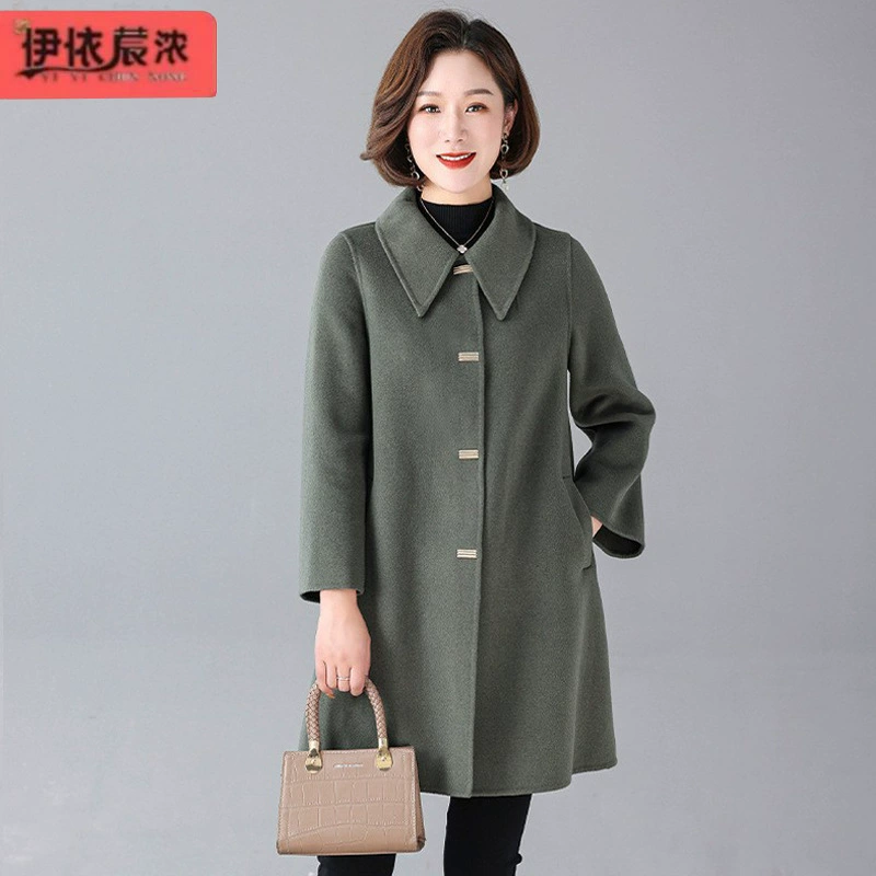 Новое свободное двустороннее кашемировое пальто больших размеров для женщин среднего возраста, новое шерстяное пальто, покрытое животом для мамы, 40 лет