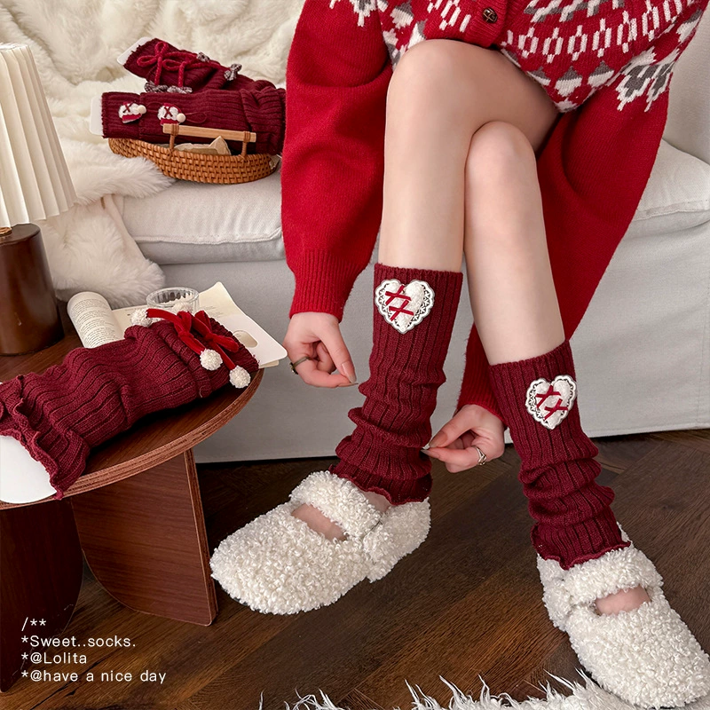 Сапоги из хлопка Gaiters, красный японский демисезонный комплект с бантом, стиль Лолита