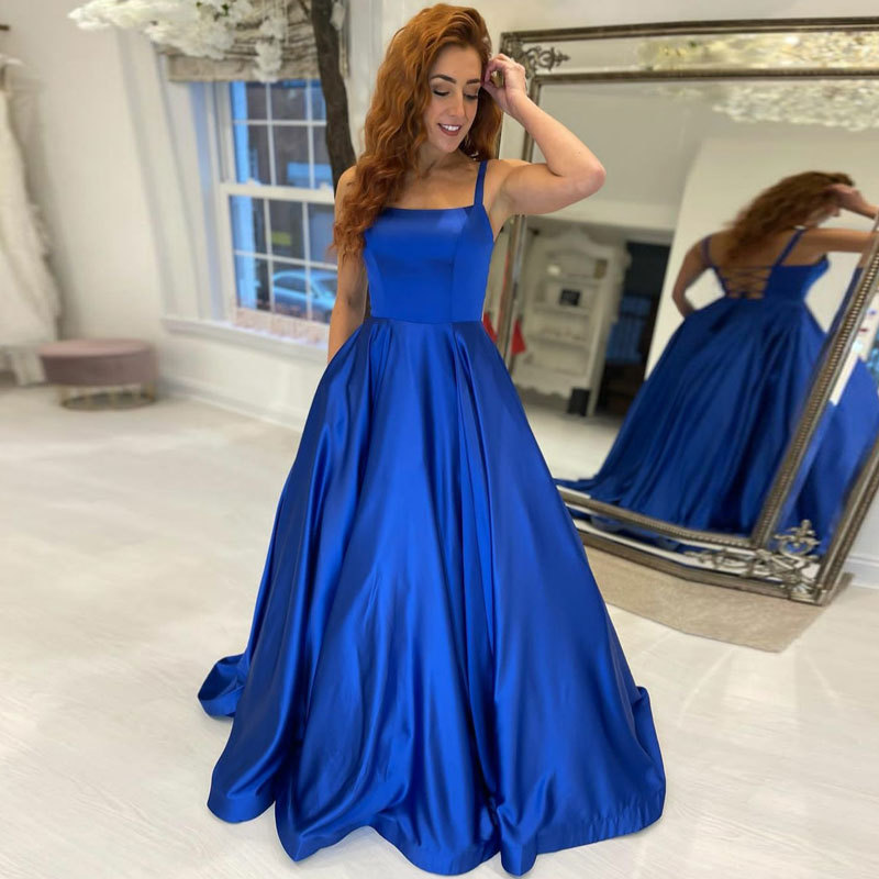 El comercio exterior de Europa y América Amazon AliExpress deseo nuevo satén simple vestido azul real vestido de noche largo