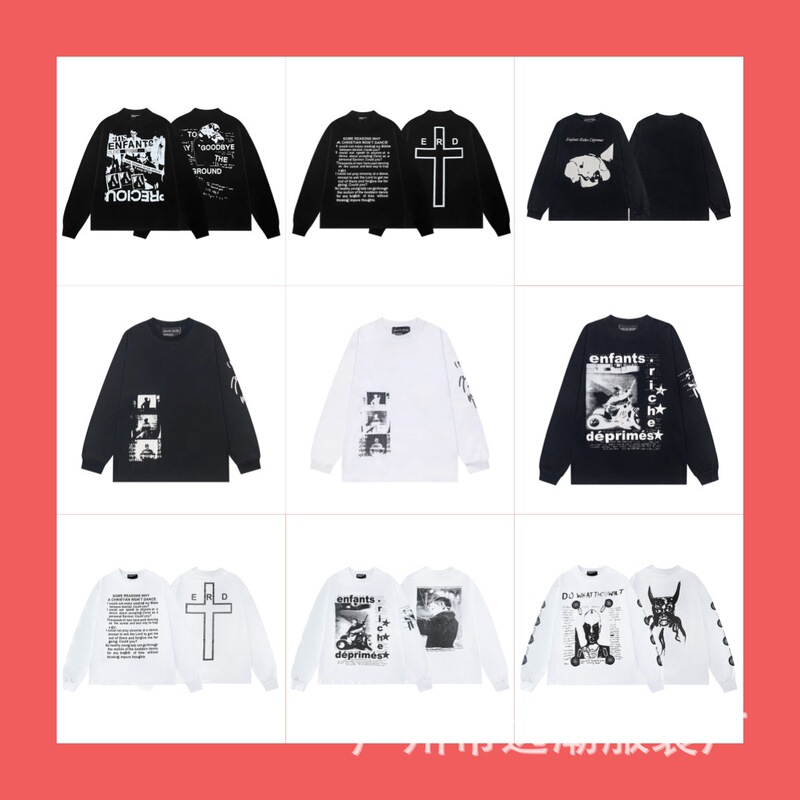 Foreign Trade Melancholy Rich Second Generation Printed High Street Long-Sleeved T-Shirt for Men and Women, Loose Trbottomy Brand Collection Bottoming Shirt for Autumn