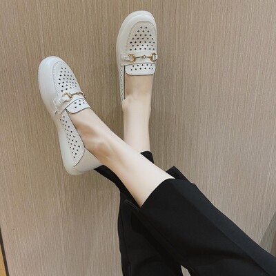 牛皮扣件小单鞋女2021春季欧洲站潮流ins金属扣件休闲淑女透明女