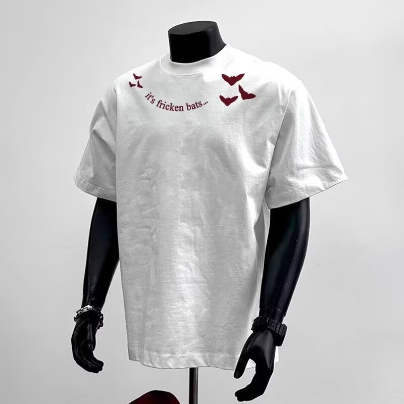 Trendy heavyweight short-sleeved T-shirt for men, summer, letter print, round neck, loose fit, street style, hip-hop, couple outfit, short sleeves.