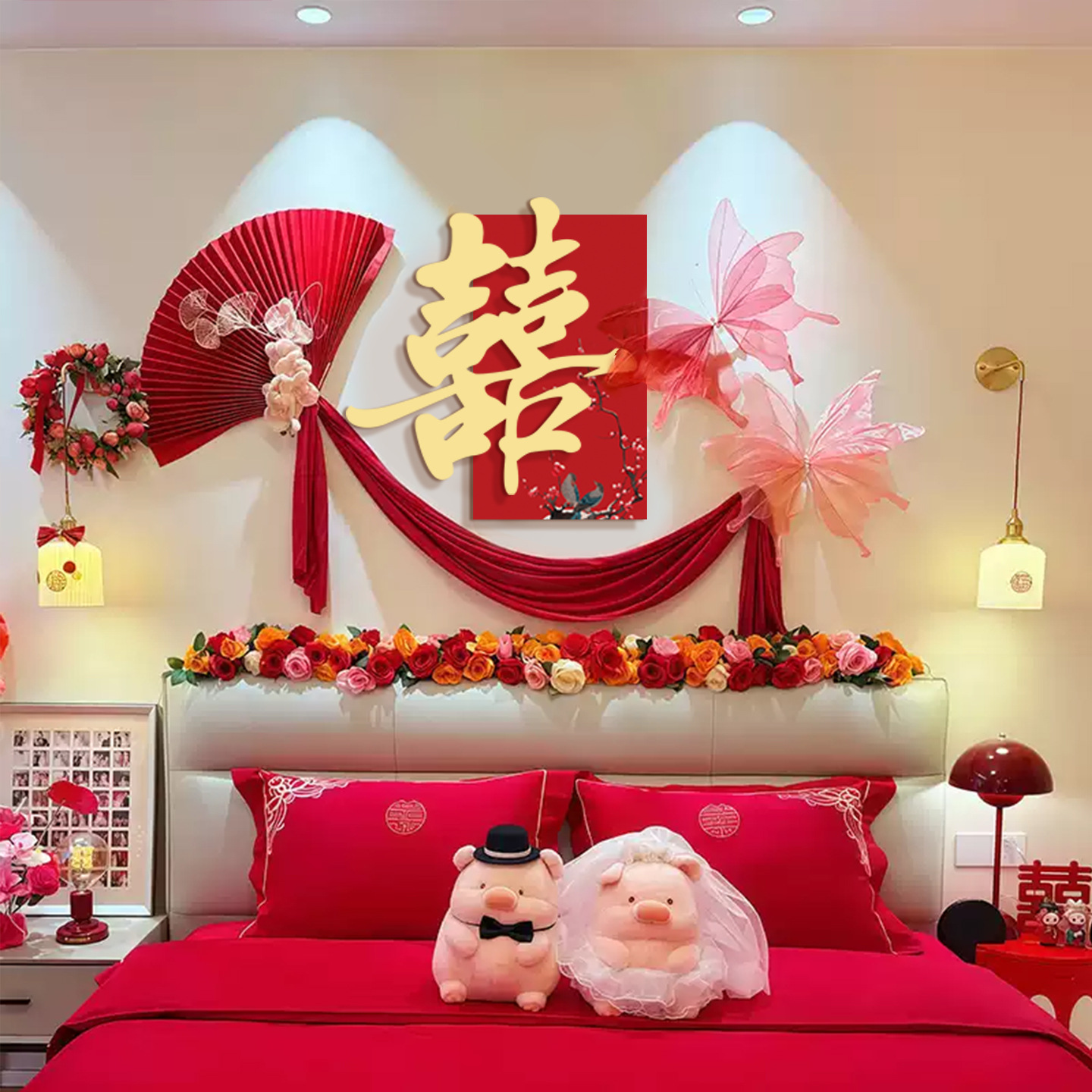 婚房布置套装女方卧室床头装饰客厅喜字kt板背景墙结婚礼用品大全