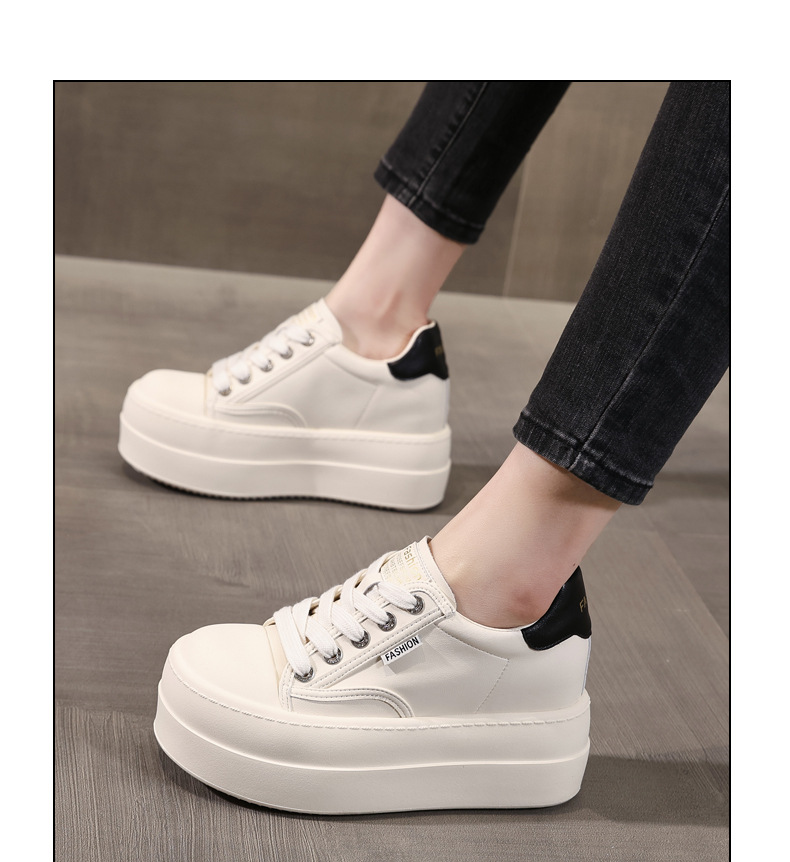 Giày sneaker nữ đế dày tăng chiều cao, phong cách trượt ván, đế mềm — Màu đen be chi tiết 12