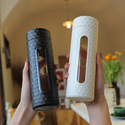 简约玻璃水杯男女创意双层便携个性潮流森系茶水分离过滤泡茶杯子