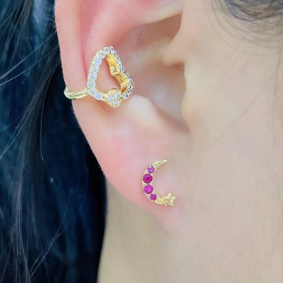 Housewarming, Anniversary, Business, Wedding, Travel, Birthday, Festival Occasion Copper Material Geometric Pattern Unisex Gender Fashion Geometric Color Zircon Star Moon Small Copper Earrings