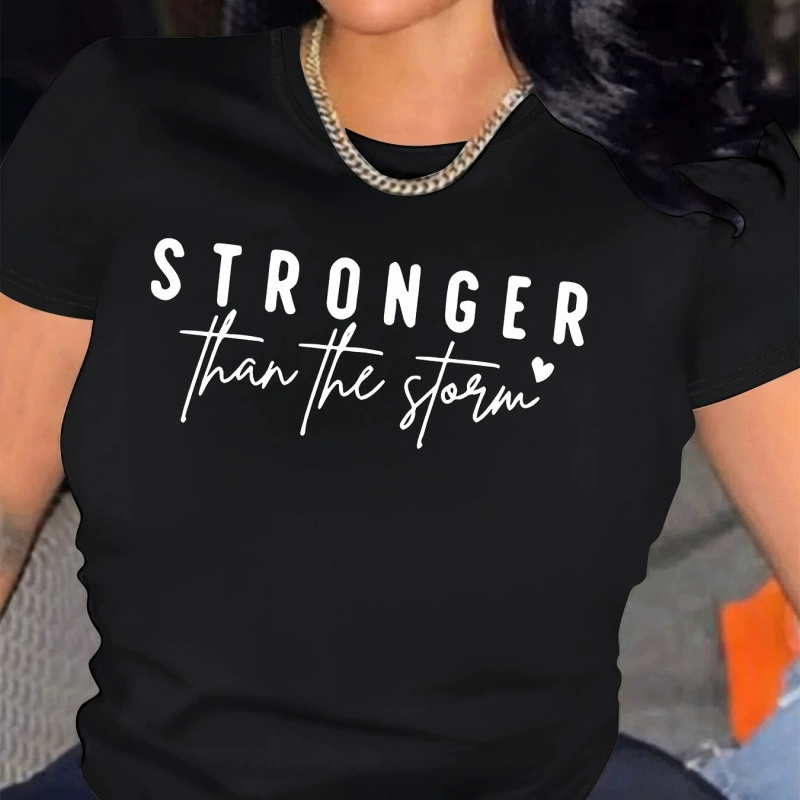 2025 Европейская и американская летняя модная женская футболка с короткими рукавами и круглым вырезом с буквенным принтом 9910