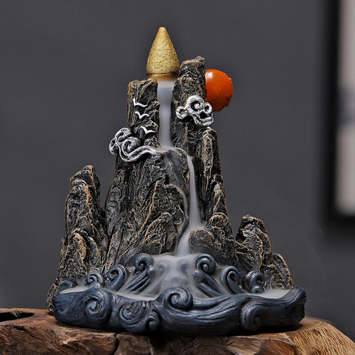 Backflow incense burner ceramic mountain water flow time and again stone mill small lotus incense burner resin large backflow aromatherapy burner