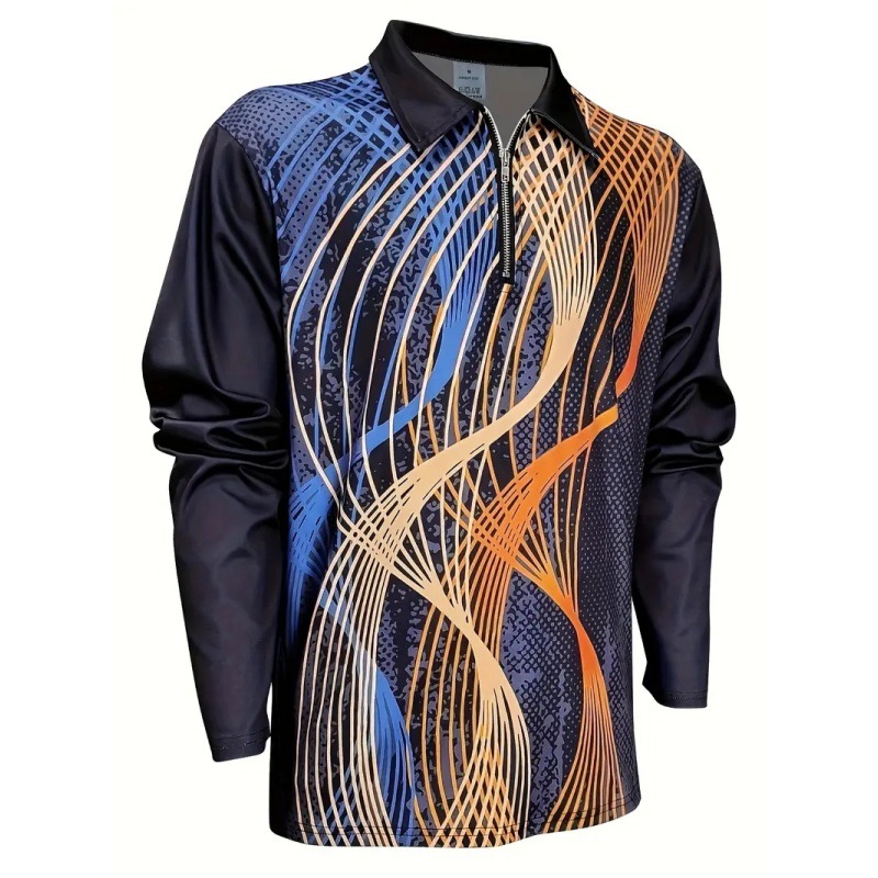 2024 venta caliente transfronteriza impresión 3D de los hombres de primavera y otoño de manga larga solapa suelta cremallera camisa POLO venta directa de fábrica