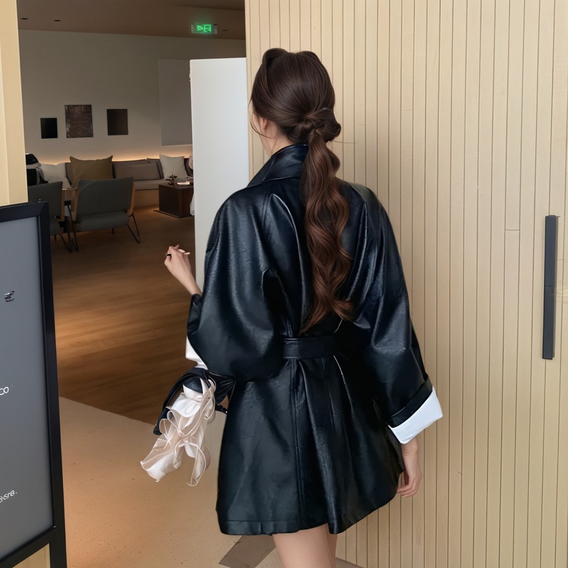 PU皮风衣外套女2025秋冬新款韩版设计感宽松显瘦休闲气质皮衣|undefined