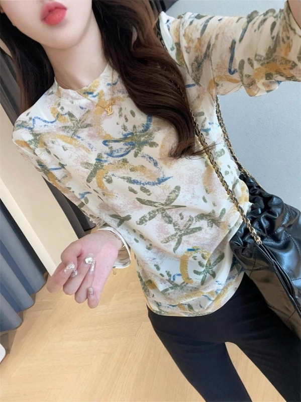 WTHEONE时髦精复古中式韵味花色修身显瘦侧边抽绳长袖T恤女2025秋|undefined