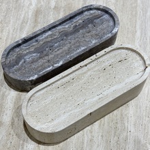 复古椭圆形黄洞石大理石银灰黑色洞石平板卫浴托盘