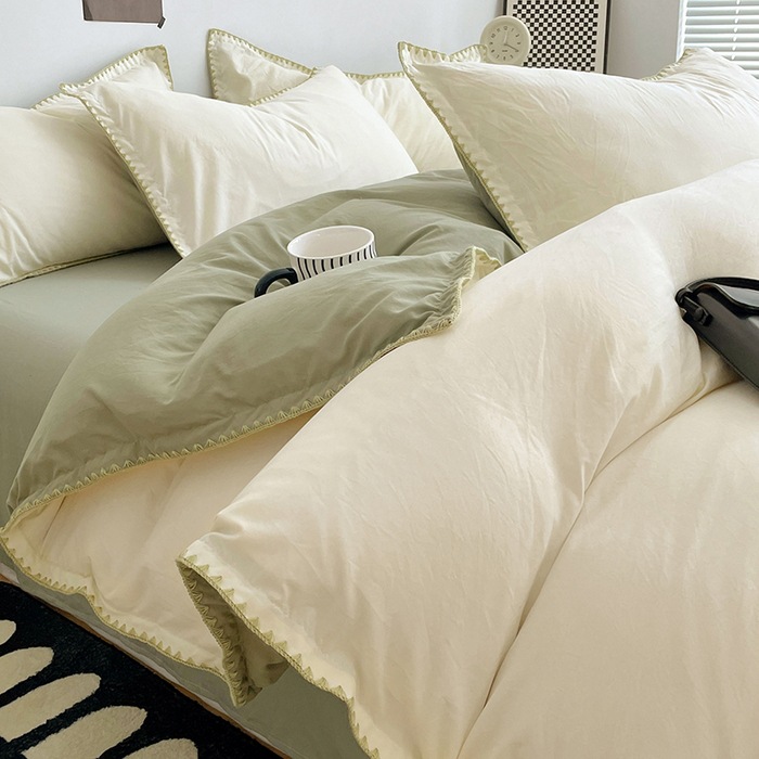 Otoño y invierno de algodón lavado con agua cuatro piezas de sábanas de cama, sábanas de cama, lujo ligero, 2025 nuevo dormitorio estudiantil de tres piezas
