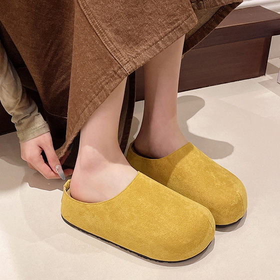 Multicolor Bucken Baotou Half Slippers Women's Outer Wear Flat Slippers 2025 Spring New Style Slip-on Soft Leather Flat Slippers