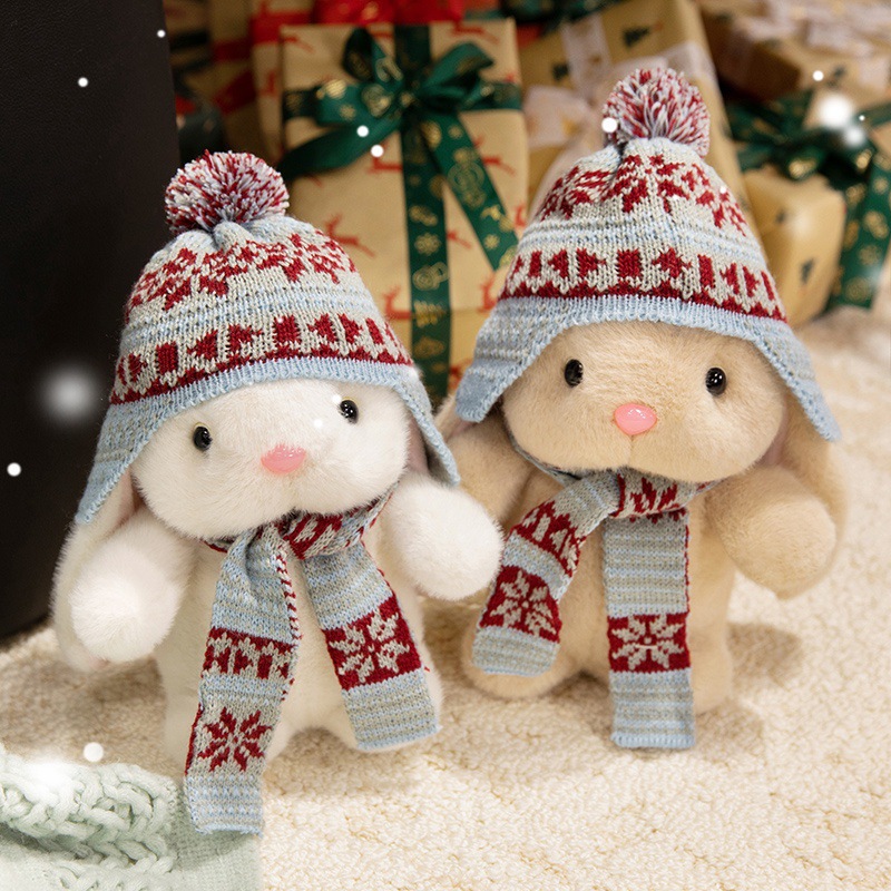 Cartoon Snowflake Scarf Rabbit Plush Toy Cute Stuffed Animal Sleeping Companion Doll Girl Gift Wholesale