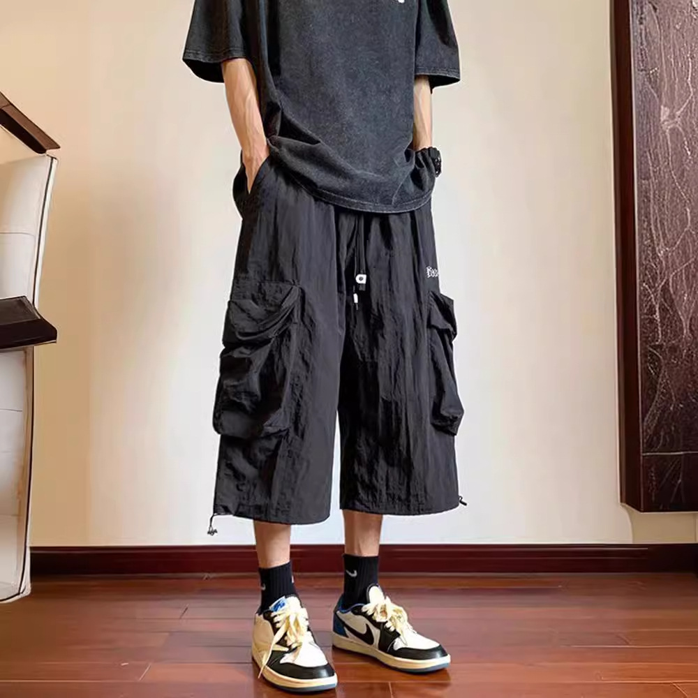 Overalls Capri Pants Men's Summer Thin Loose Casual Over-the-Knee Shorts Trendy Brand plus size Men's Quick-Dry Pants