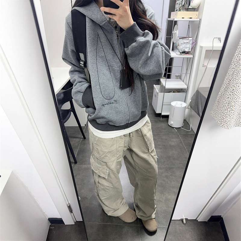 2025 American Heavyweight Street Cardigan Sweatshirt Jacket Spring & Fall Loose Couple Zipper Top Casual Jacket Trendy