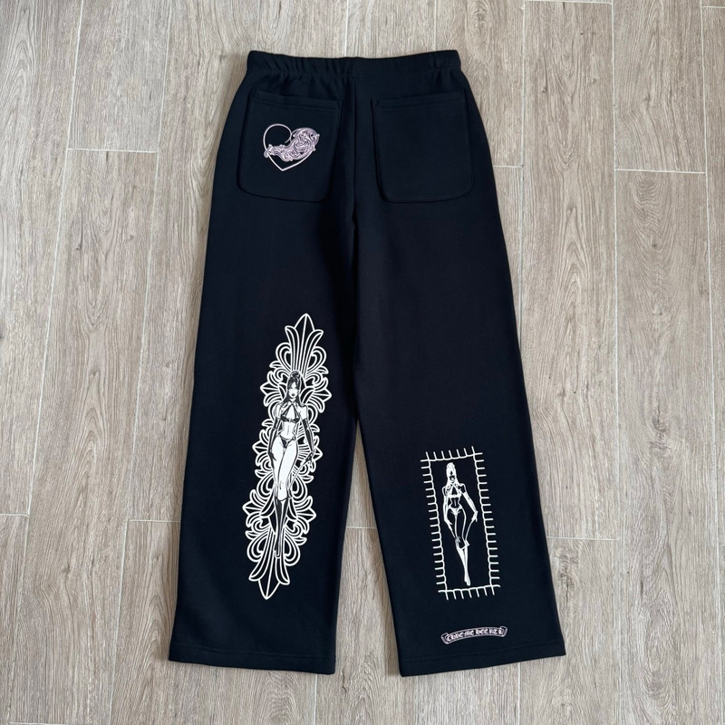 【High-Quality In-Stock Version】Ch Chrome Hearts Collaboration Cross Design Beautiful Girl Sports Casual Pants