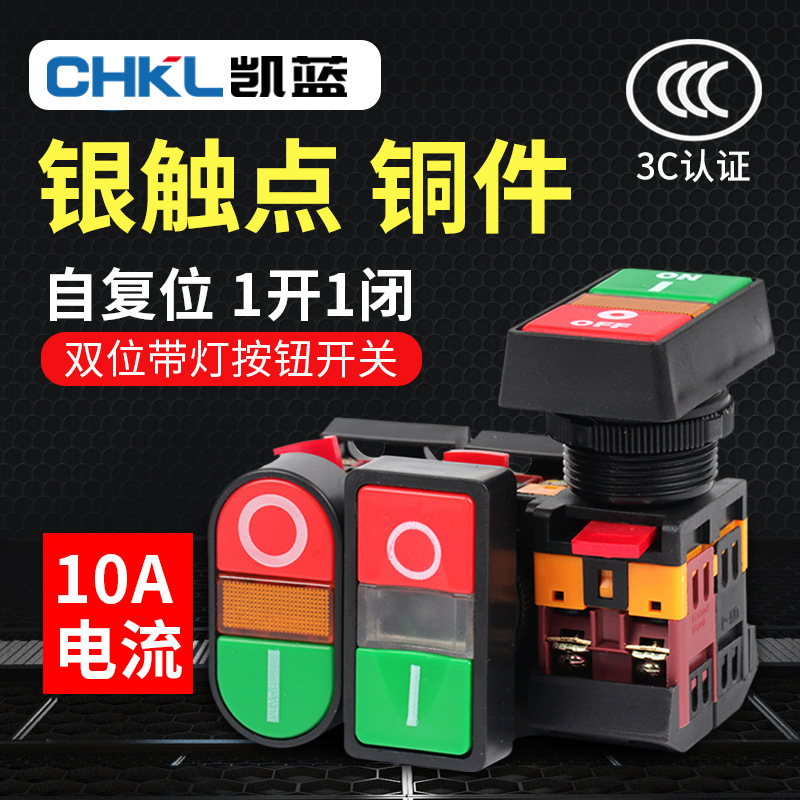 厂家供应双键按钮开关 APBB双位带灯控制开关 自复位220V电源开关