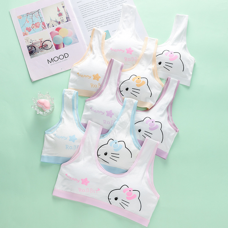 Cute Bunny Girl Underwear and Bra Set for Early Development Period, Middle School Students, with Sponge Pads, Sports Vest Set for Girls, Tube Top