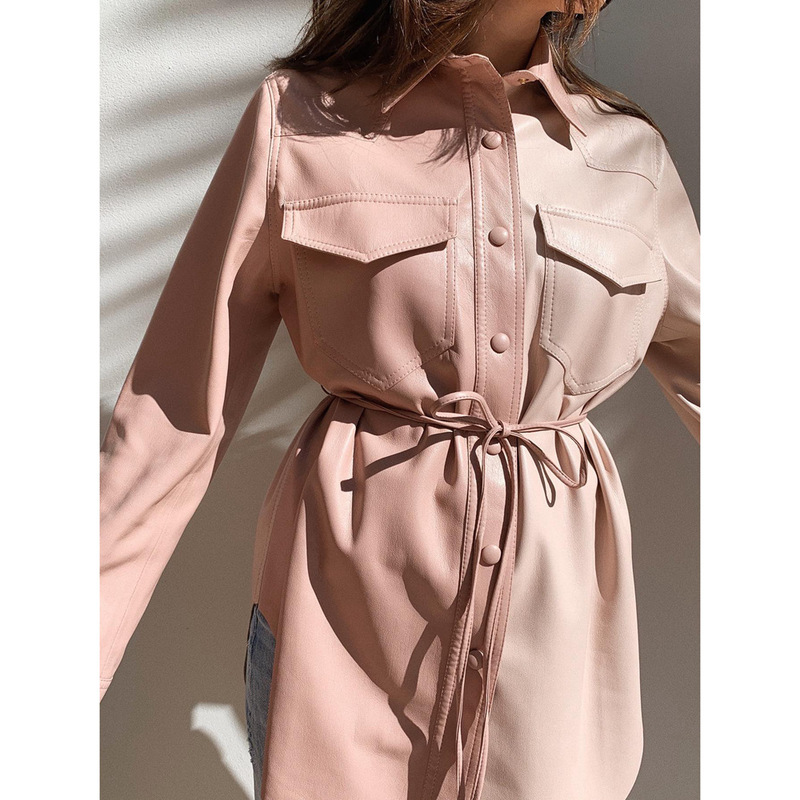 Sumeihui 2025 Autumn and Winter New Loose Lapel Long-Sleeved Top Nanu Style Leather Color-Blocked Shirt for Women Sumeihui 2025 Autumn and Winter New Loose Lapel Long-Sleeved Top Nanu Style Leather Color-Blocked Shirt for Women