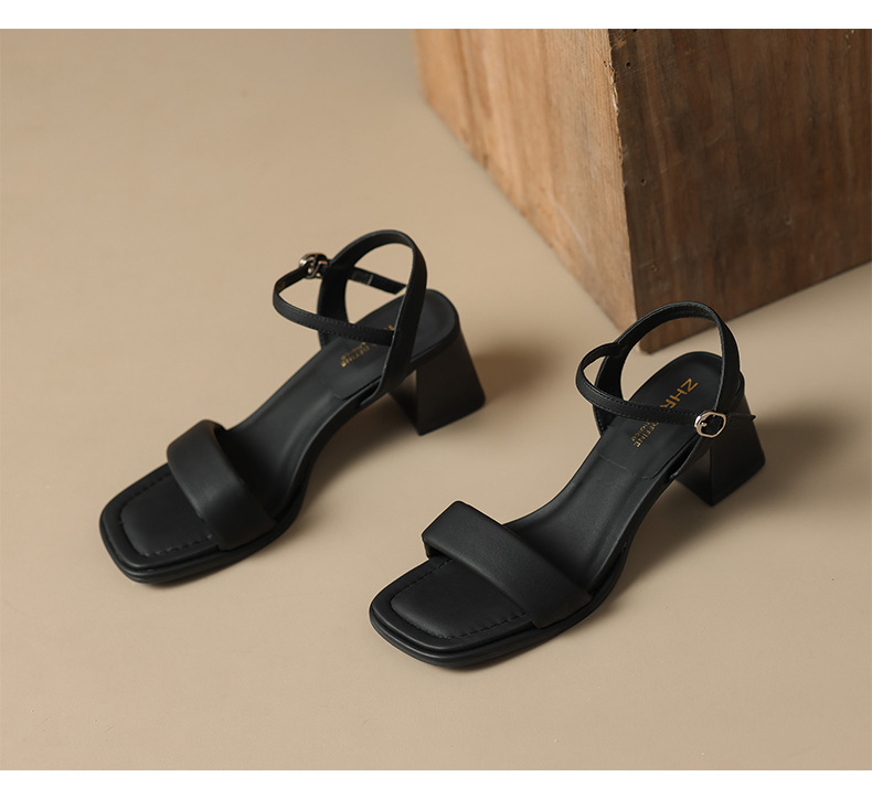 Sandal nữ quai ngang gót vuông một quai ZHR kiểu mới — Y 718m trắng chi tiết 20