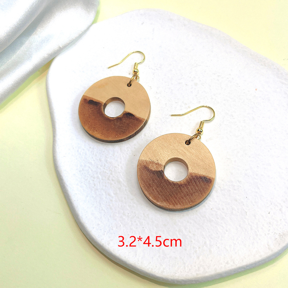 1 Par Moda Ronda Madera Pulido Mujeres Pendientes De Gota display picture 4