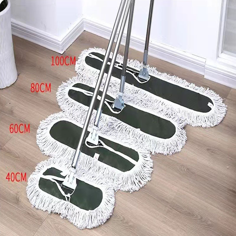 Large Wholesale Cotton Yarn Dust Push Mop Mop Set Large Hotel Factory Cleaning Flat Mop Good White Line