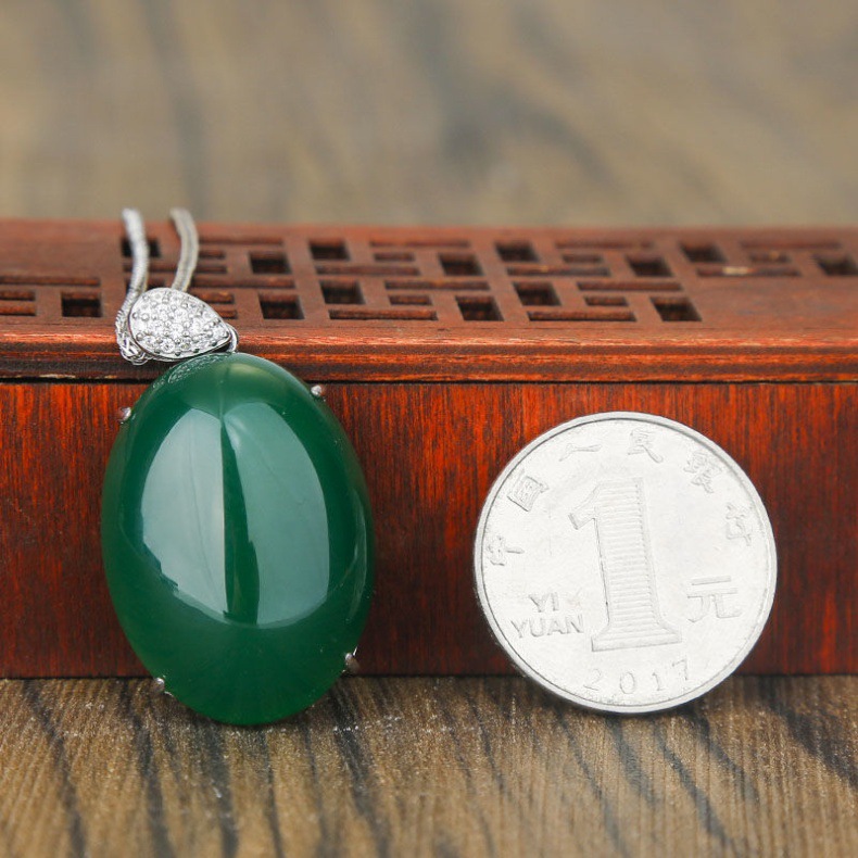 Dây chuyền bạc sterling nữ mặt dây chuyền đá chalcedony hình hạt đậu bốn mùa chi tiết 12
