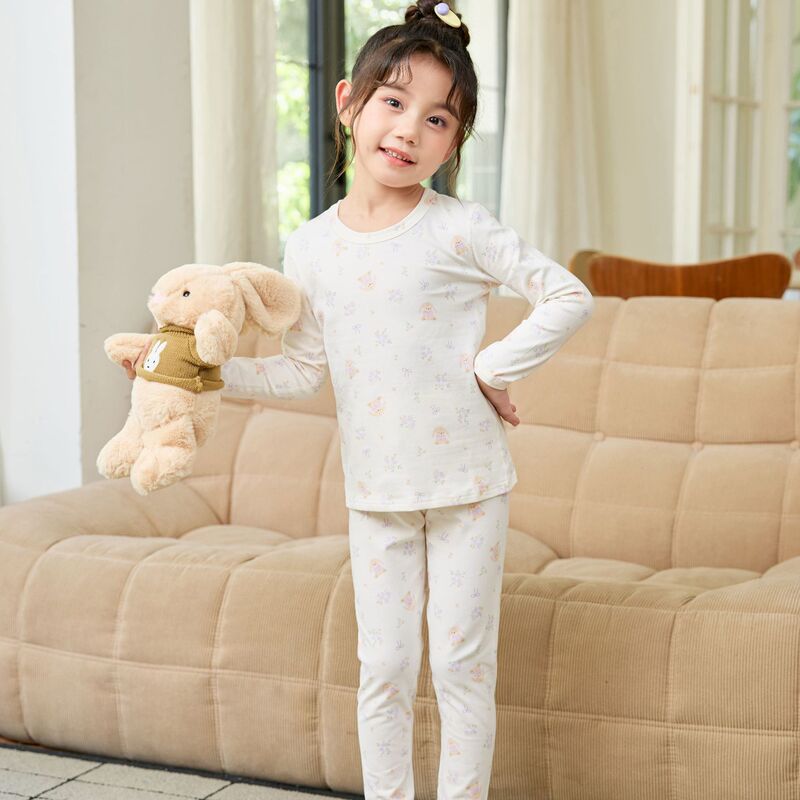 2025 Autumn and Winter New Boneless Japanese and Korean Girls' Autumn Clothes and Autumn Pants Medium and Large Children's Class a Brushed Home Clothes Underwear Set