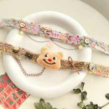 原创设计感毛线项圈秋冬毛绒小熊锁骨链颈链星星链条小众choker