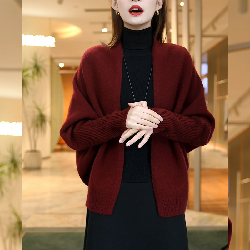 2025 New Autumn and Winter Red Thickeneded Warm Loose Knitted Cardigan Large Size Women's Fat mm Versatile Sweater Jacket