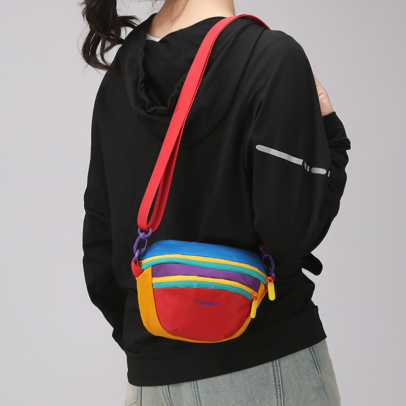 Fashion Dopamine Contrast Color Waist Bag Men's and Women's Outdoor Sports Mountaineering Portable Waterproof Nylon Crossbody Chest Bag