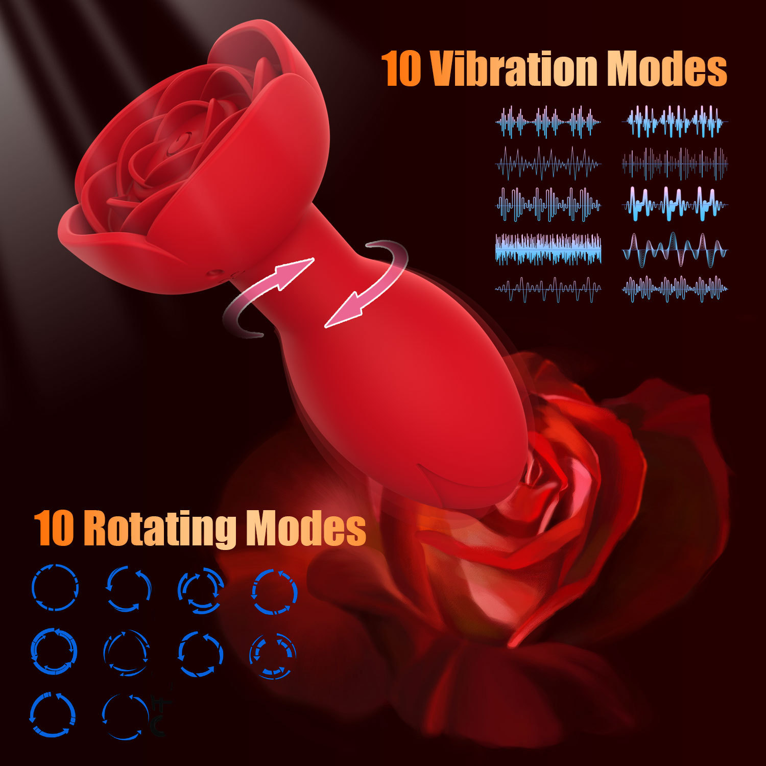 App Remote Control Vibrating Rose Anal Plug with 10 Frequencies and Swinging Motion — detail image 2
