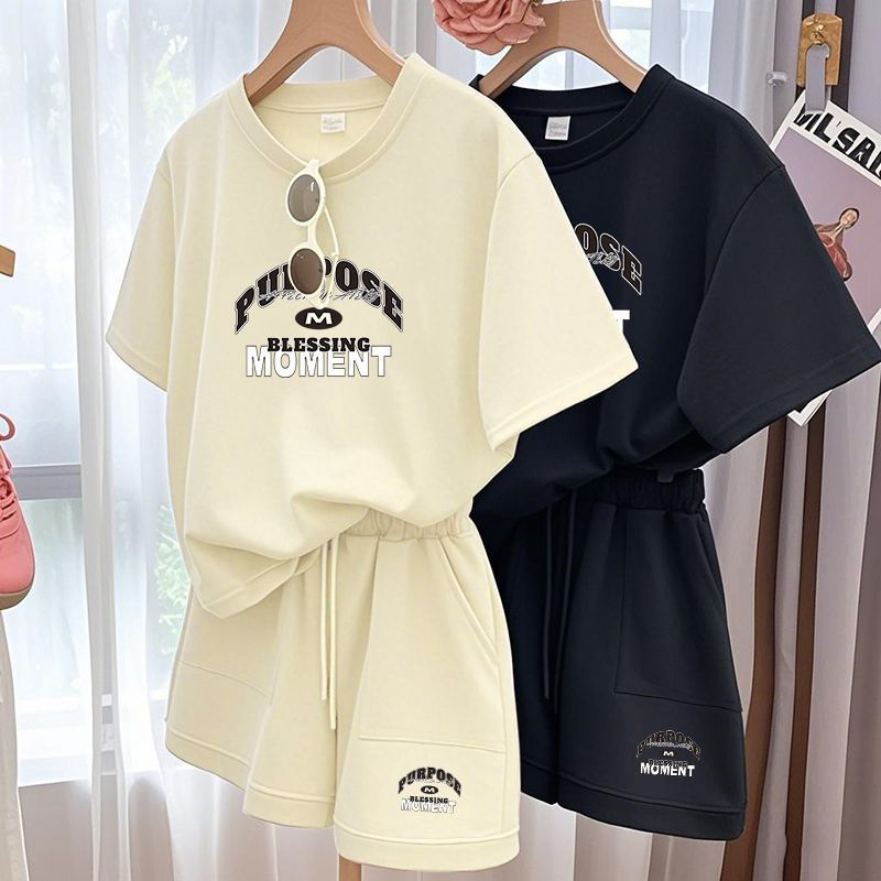 Casual Sports Suit for Women, Loose Large Size Printed Short-Sleeved Shorts Two-Piece Set Ins Versatile Can Be Worn Outside Home Clothes