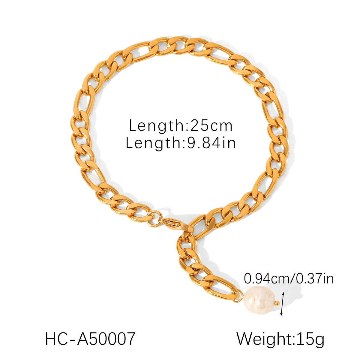 Tobillera de perlas de agua dulce natural de estilo americano europeo y americano cadena de Figaro de acero inoxidable tobillera chapada en oro de 18 quilates de titanio no se desvanece